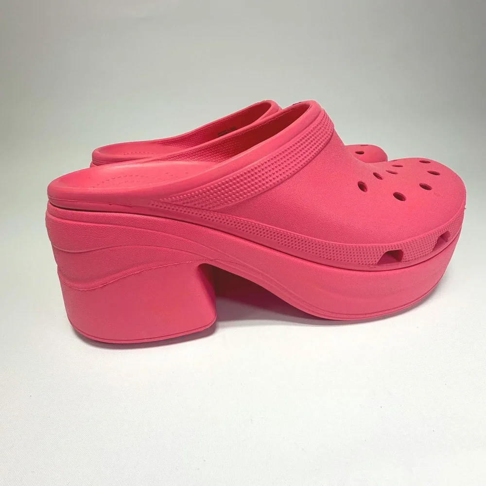 New Crocs Pink Platform Clogs Chunky Heel Mule‎ Women's Mens 13/Womens 15